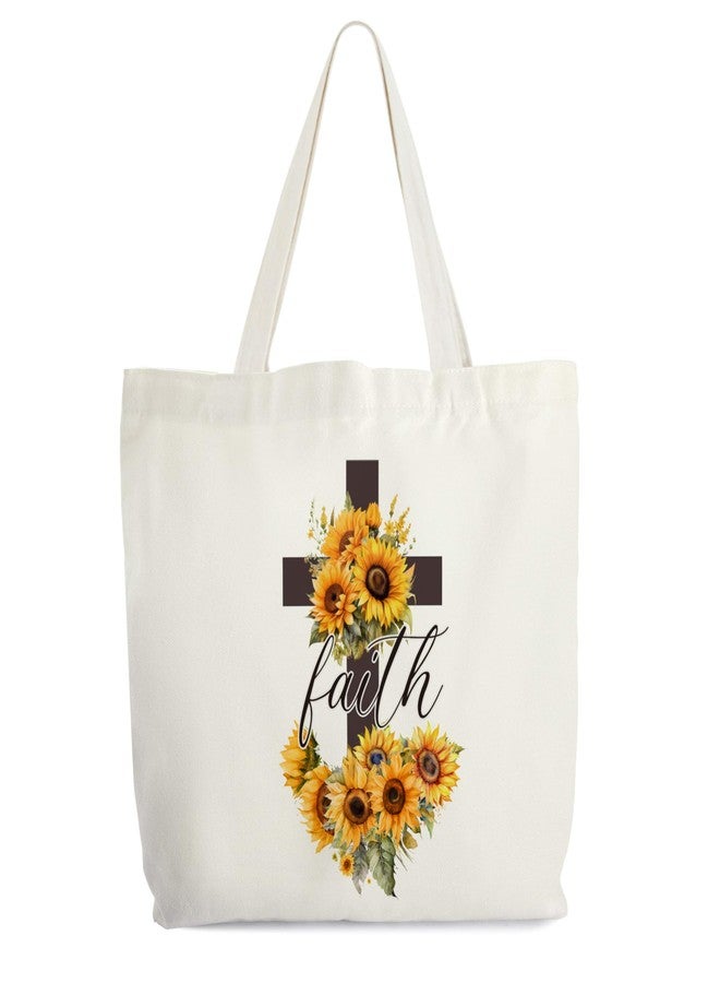 Levitatinyear Faith Canvas Tote Bag for Women, Sunflower Christian Tote, Religious Gift Bag, Library Book Bag, Shoulder Bag Christian Gifts for Women Friends Colleagues -31 - Image 1